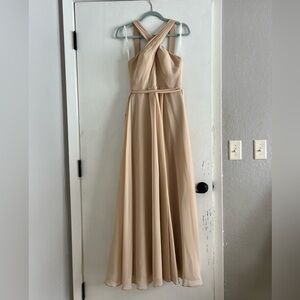 Azazie Beige Cross-Back Wedding Bridesmaid Prom Dress